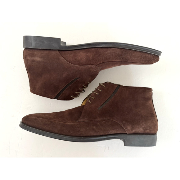 Bruno Magli Ranua Chukka Boots 11 Brown Suede Leather Lace-Up Handmade Italy - Picture 9 of 12